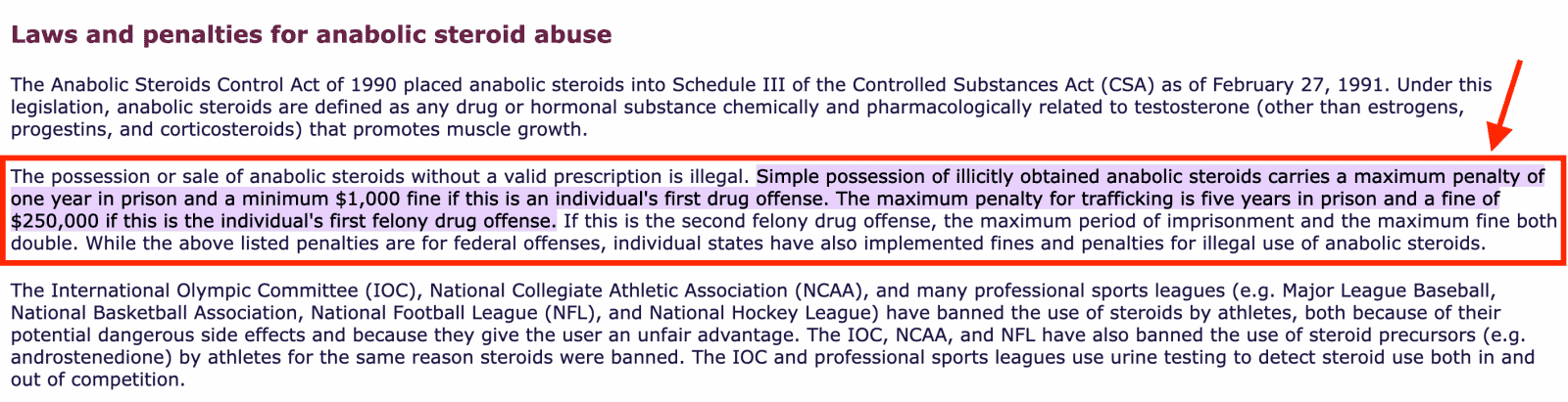 Anabolic steroids law and penalties